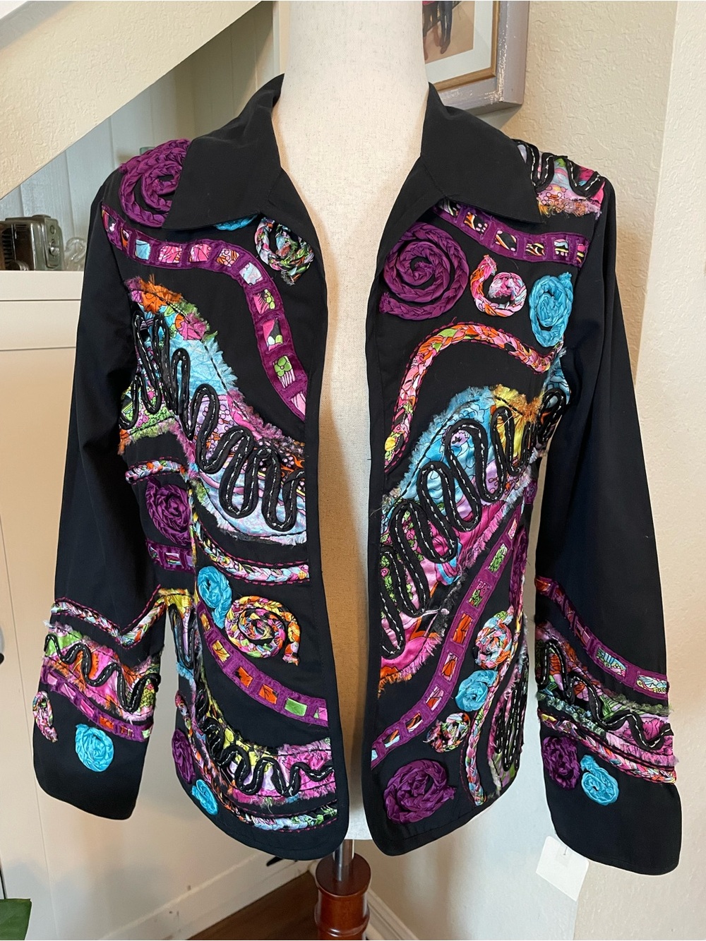 VTG BLEU BAYOU | Black Embroidered Mixed Media Blazer | S